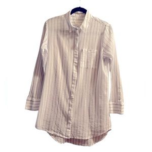 Women’s Treasure & Bond Button Down Long Sleeve Semi Sheer Top Blouse.